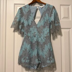Blue and Gray Lace Romper